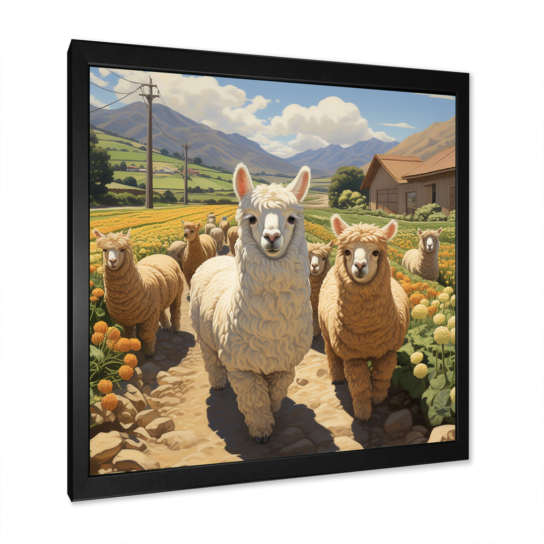 Cheerful farm Alpaca portrait - Parrot Canvas Wall Art