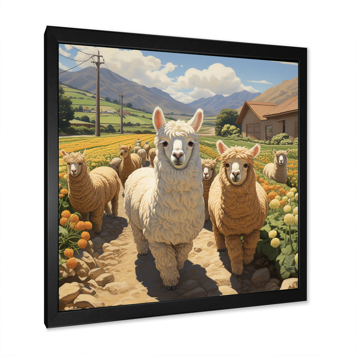 Cheerful farm Alpaca portrait - Parrot Canvas Wall Art