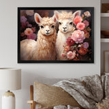 Fluffy Alpacas Floral Portrait - Alpaca Canvas Wall Art