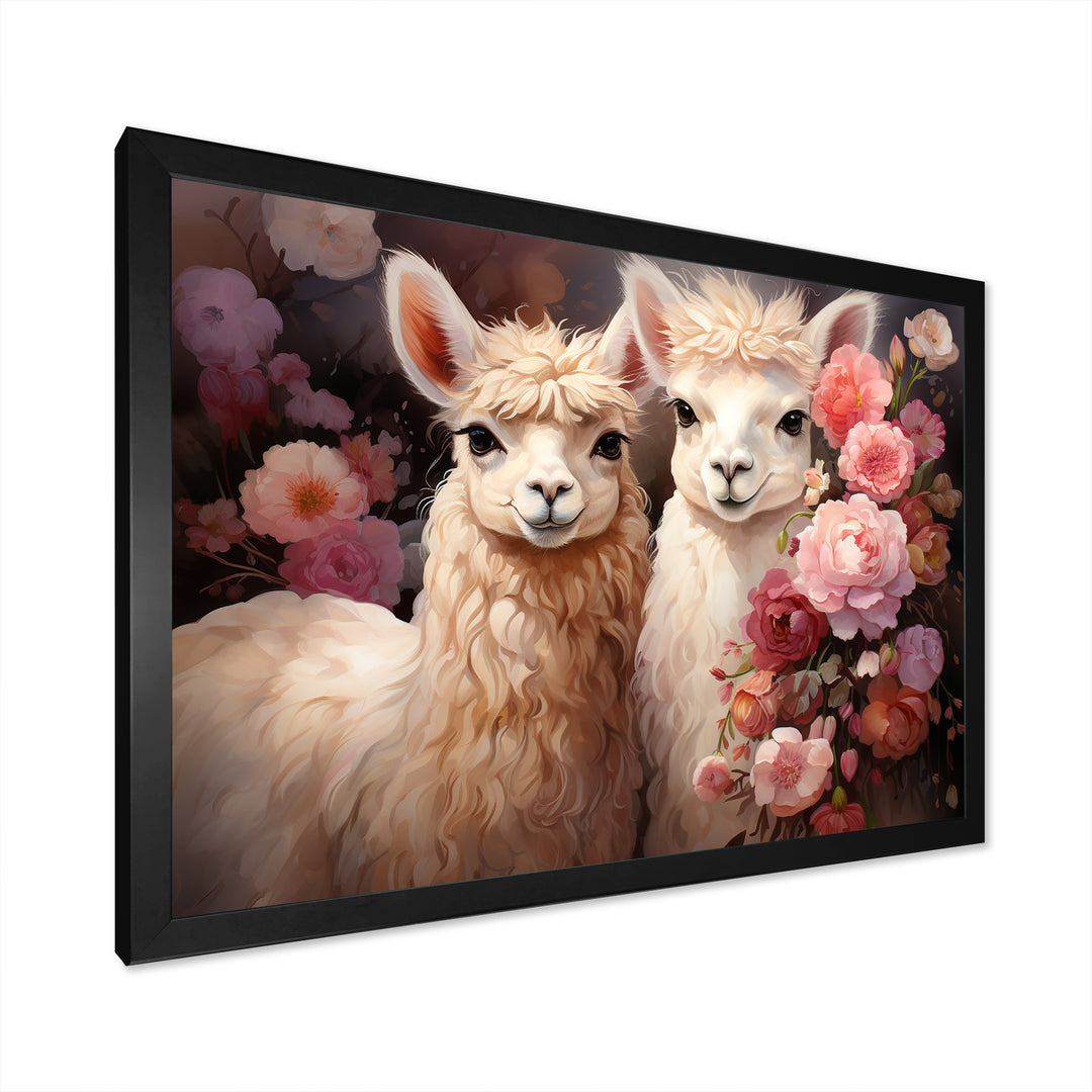 Fluffy Alpacas Floral Portrait - Alpaca Canvas Wall Art