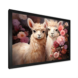 Fluffy Alpacas Floral Portrait - Alpaca Canvas Wall Art