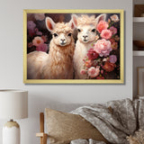 Fluffy Alpacas Floral Portrait - Alpaca Canvas Wall Art