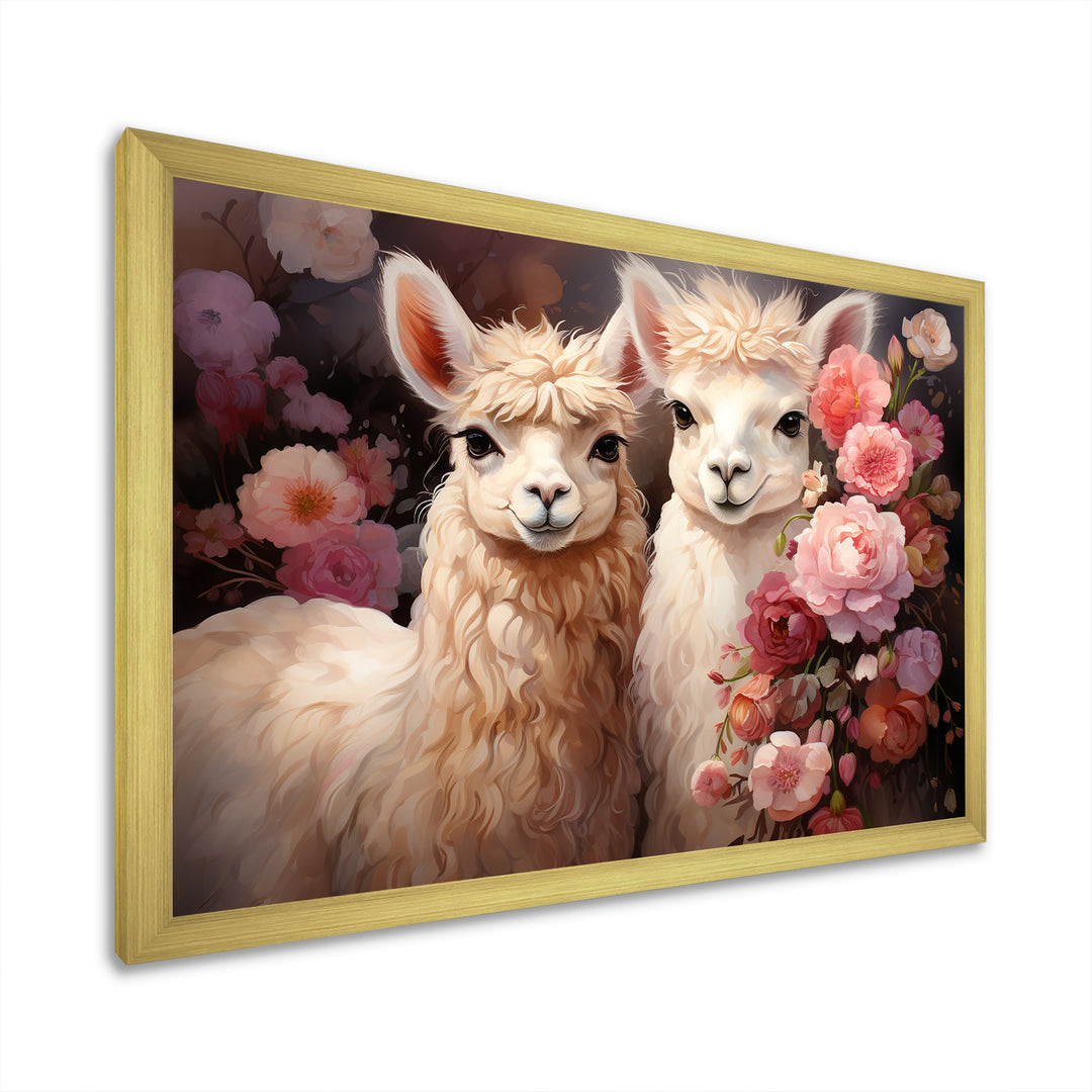 Fluffy Alpacas Floral Portrait - Alpaca Canvas Wall Art