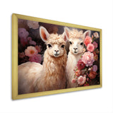 Fluffy Alpacas Floral Portrait - Alpaca Canvas Wall Art