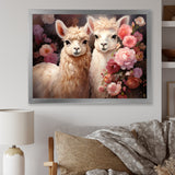 Fluffy Alpacas Floral Portrait - Alpaca Canvas Wall Art