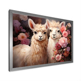 Fluffy Alpacas Floral Portrait - Alpaca Canvas Wall Art