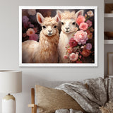 Fluffy Alpacas Floral Portrait - Alpaca Canvas Wall Art