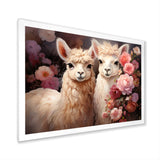 Fluffy Alpacas Floral Portrait - Alpaca Canvas Wall Art