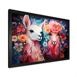 Pink fluffy Alpacas Floral Portrait - Alpaca Wall Decor