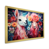Pink fluffy Alpacas Floral Portrait - Alpaca Wall Decor