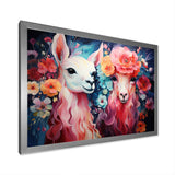 Pink fluffy Alpacas Floral Portrait - Alpaca Wall Decor