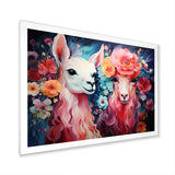 Pink fluffy Alpacas Floral Portrait - Alpaca Wall Decor