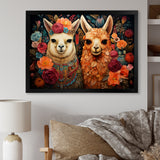 Orange fluffy Alpacas Floral Portrait - Alpaca Wall Art Prints