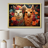 Orange fluffy Alpacas Floral Portrait - Alpaca Wall Art Prints