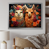 Orange fluffy Alpacas Floral Portrait - Alpaca Wall Art Prints