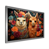 Orange fluffy Alpacas Floral Portrait - Alpaca Wall Art Prints