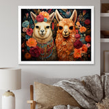 Orange fluffy Alpacas Floral Portrait - Alpaca Wall Art Prints