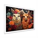 Orange fluffy Alpacas Floral Portrait - Alpaca Wall Art Prints