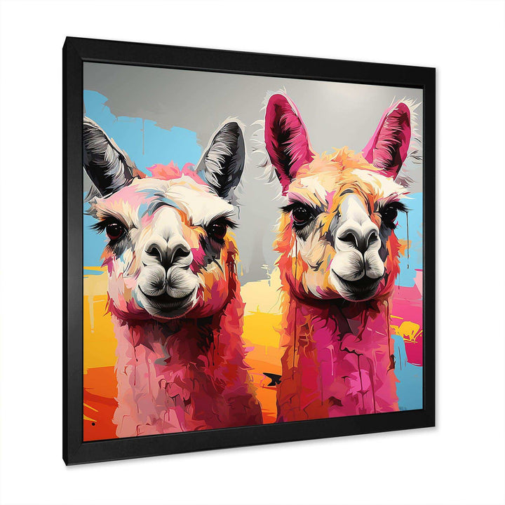 Colorful Enchanting Popart Alpacas portrait - Abstract Canvas Wall Art
