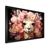 Pink flower crown Alpaca Portrait - Alpaca Large Canvas Wall Art