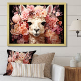 Pink flower crown Alpaca Portrait - Alpaca Large Canvas Wall Art
