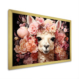 Pink flower crown Alpaca Portrait - Alpaca Large Canvas Wall Art