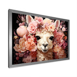 Pink flower crown Alpaca Portrait - Alpaca Large Canvas Wall Art