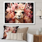 Pink flower crown Alpaca Portrait - Alpaca Large Canvas Wall Art