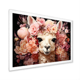 Pink flower crown Alpaca Portrait - Alpaca Large Canvas Wall Art