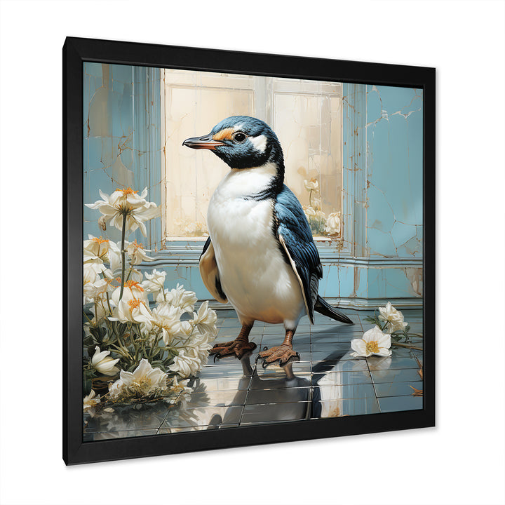 White Penguin floral Parade - Raven Canvas Wall Art