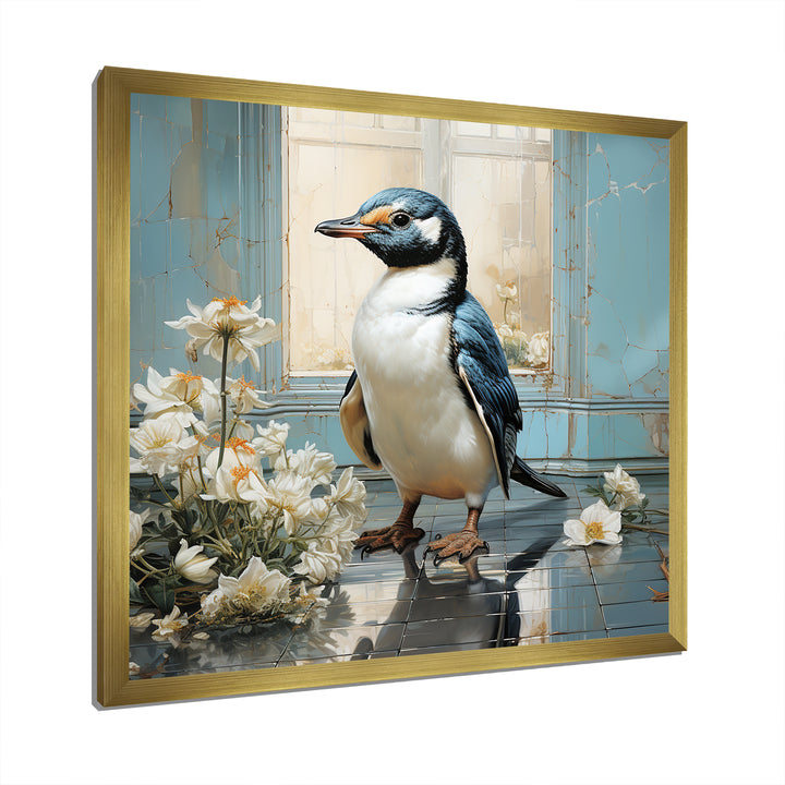 White Penguin floral Parade - Raven Canvas Wall Art