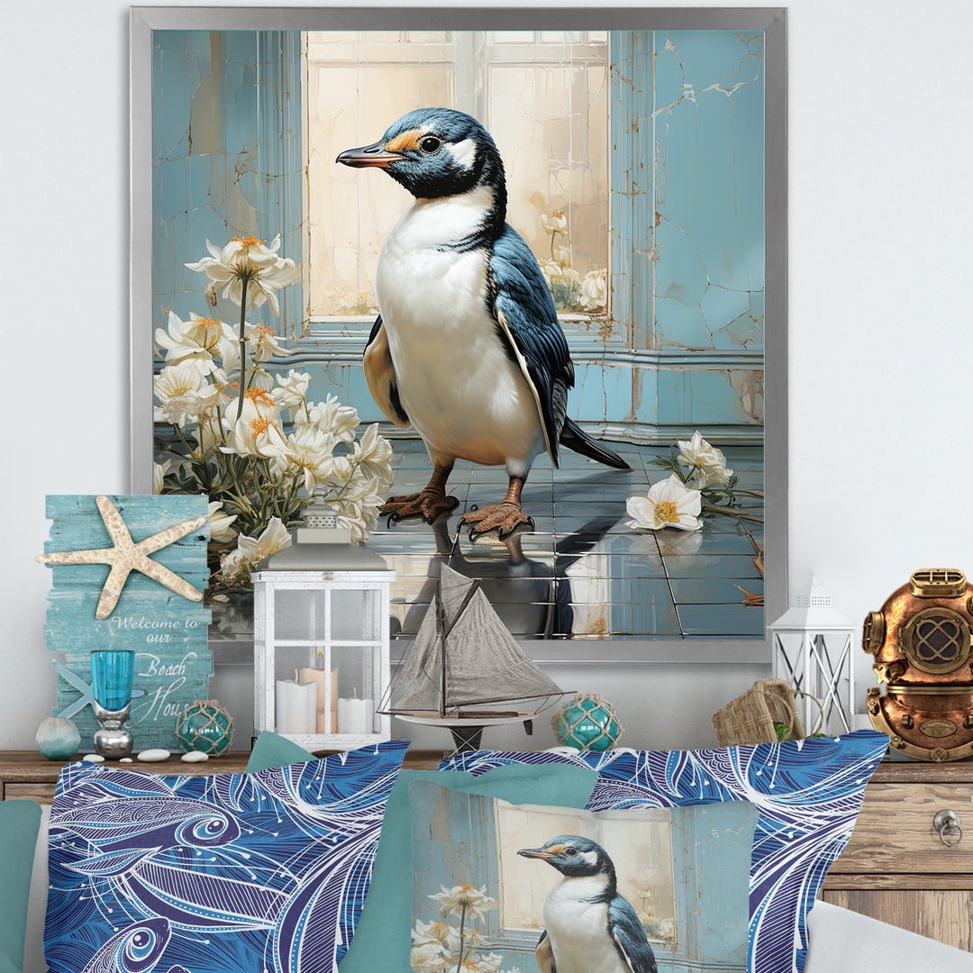 White Penguin floral Parade - Raven Canvas Wall Art