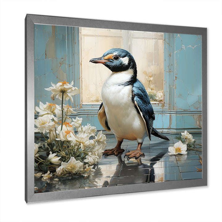 White Penguin floral Parade - Raven Canvas Wall Art
