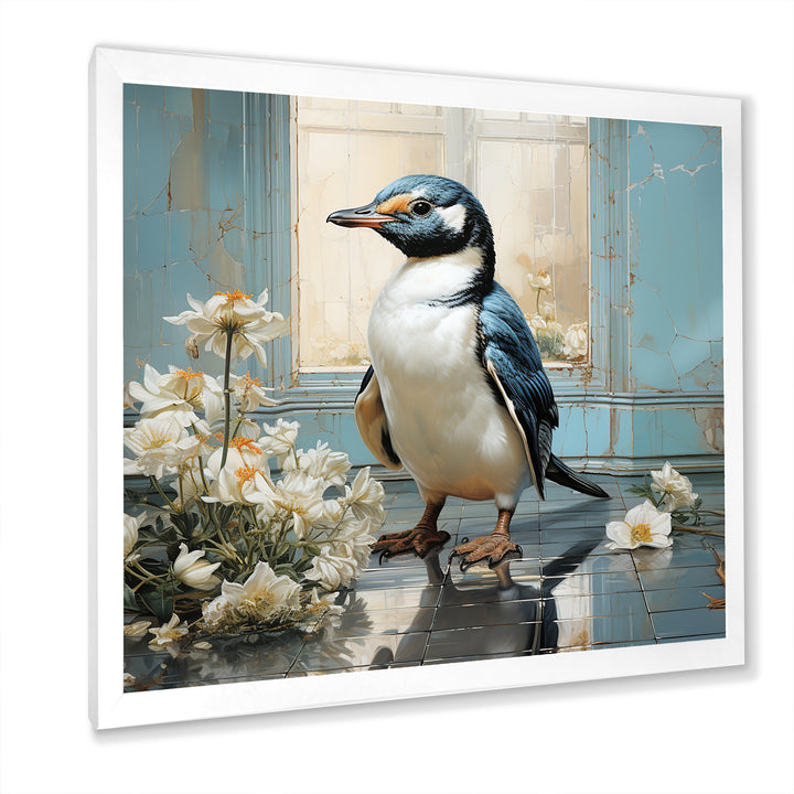 White Penguin floral Parade - Raven Canvas Wall Art