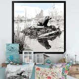 Grey Beaver lake bliss - Nursery Teddy Bear Framed Canvas Art
