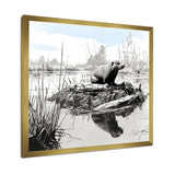 Grey Beaver lake bliss - Nursery Teddy Bear Framed Canvas Art