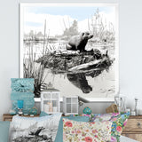 Grey Beaver lake bliss - Nursery Teddy Bear Framed Canvas Art