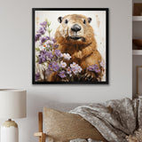 Brown Tranquil Wetland Beaver blooms - Nursery Teddy Bear Bedroom Wall Art