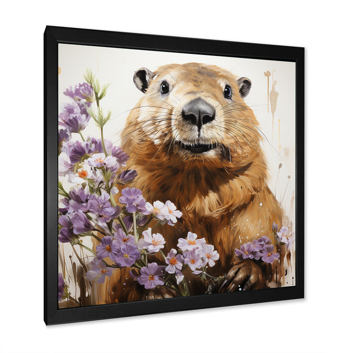 Brown Tranquil Wetland Beaver blooms - Nursery Teddy Bear Bedroom Wall Art