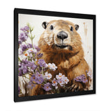 Brown Tranquil Wetland Beaver blooms - Nursery Teddy Bear Bedroom Wall Art