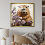 Brown Tranquil Wetland Beaver blooms - Nursery Teddy Bear Bedroom Wall Art