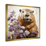 Brown Tranquil Wetland Beaver blooms - Nursery Teddy Bear Bedroom Wall Art
