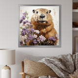 Brown Tranquil Wetland Beaver blooms - Nursery Teddy Bear Bedroom Wall Art