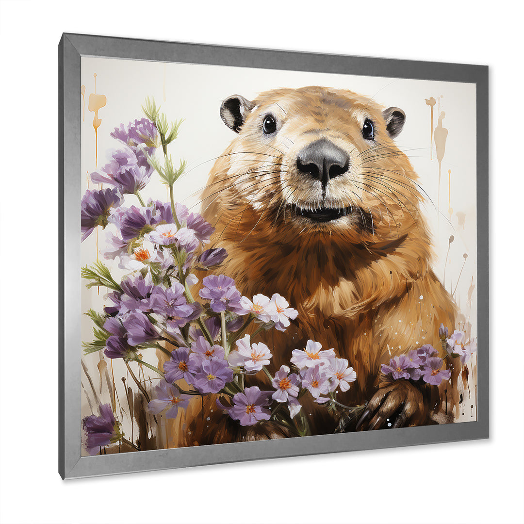 Brown Tranquil Wetland Beaver blooms - Nursery Teddy Bear Bedroom Wall Art