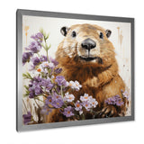 Brown Tranquil Wetland Beaver blooms - Nursery Teddy Bear Bedroom Wall Art