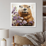 Brown Tranquil Wetland Beaver blooms - Nursery Teddy Bear Bedroom Wall Art