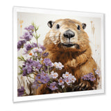 Brown Tranquil Wetland Beaver blooms - Nursery Teddy Bear Bedroom Wall Art