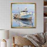 Minimalist White Nautical fishing boat - White Nursery Teddy Bear Wall Art