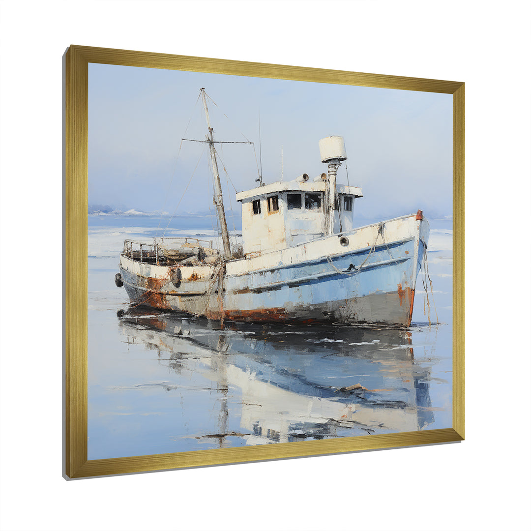 Minimalist White Nautical fishing boat - White Nursery Teddy Bear Wall Art