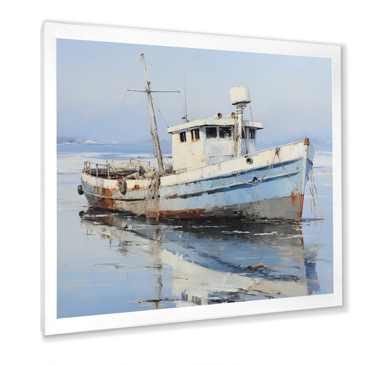 Minimalist White Nautical fishing boat - White Nursery Teddy Bear Wall Art